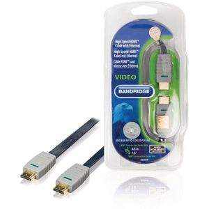 Bandridge platte HDMI 1.4 High Speed with Ethernet kabel met vergulde contacten - 0,50 meter