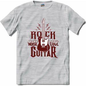 Rock Make Noise Play Cool Guitar | Muziek - Gitaar - Hobby - T-Shirt - Unisex - Donker Grijs - Gemêleerd - Maat L