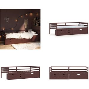 vidaXL Bedframe met lades en kast grenenhout donkerbruin 90x200 cm - Bedframe - Bedframe - Bed Frame - Bed Frames