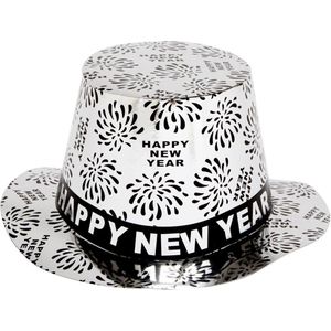 1x Zilveren hoed Happy New Year - Oud en Nieuw Feesthoedjes