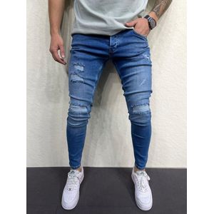 Mannen Stretchy Ripped Skinny Biker Jeans Vernietigd Hole Slim Fit Denim Hoge Kwaliteit Jeans - W36