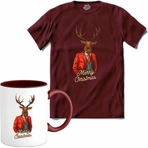 Louis het kersthert - T-Shirt met mok - Dames - Burgundy - Maat XL
