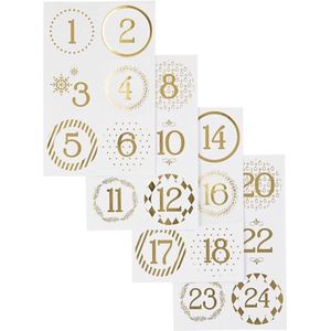 Stickers - Cijfers 1 tm 24 - Advent - Kerst - Goud En Wit - Diameter Cijfer 4cm - Vivi Gade - 1 Set Cijfers