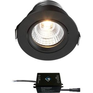 Sharp LED inbouwspot Granada zwart - 4W / rond / dimbaar / kantelbaar / 230V / IP54 / downlights / plafondspots / spotjes / inbouwspots / badkamer / woonkamer / keuken / spotlight / warmwit