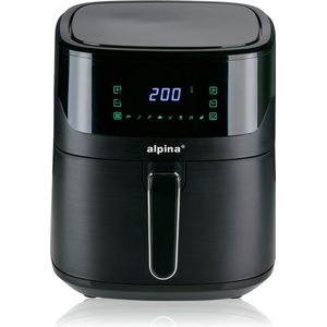 alpina Digitale Airfryer XL - Heteluchtfriteuse 6L - Air Fryer voor 4 tot 6 Personen - Hetelucht Friteuse met Instelbare Temperatuur van 80°C tot 200°C - Timer tot 60 Minuten - Zwart