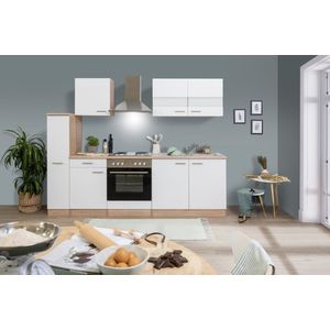 Goedkope keuken 240  cm - complete keuken met apparatuur Merle  - Eiken/Wit - soft close - elektrische kookplaat  - afzuigkap - oven  - spoelbak