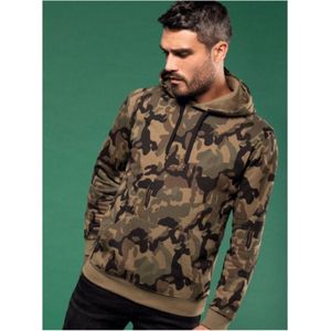 Heren sweater met capuchon/ Hoodie Groen Camouflage K476, maat XS