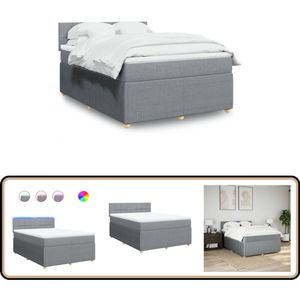 vidaXL Boxspring met Matras 160x200 cm Lichtgrijs Boxspring - Tweepersoonsbed - Boxspring Bed - Licht Grijs Bed - Design Bed