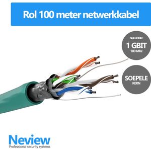 Rol 100 meter F/UTP netwerkkabel - Groen - Soepel - Zonder stekkers - Folie afscherming