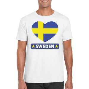 Zweden hart vlag t-shirt wit heren L