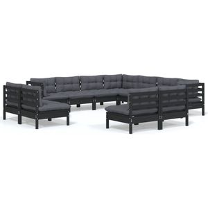 vidaXL Loungeset - 11-delig - Hout - Zwart Loungeset - Tuinset - Hout Meubel - Lounge Set - Buitendecor