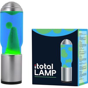 i-Total Lavalamp - Lava Lamp - Sfeerlamp met Aroma Diffuser - 35x10 cm - Glas/Aluminium - 40W - Blauw met groene Lava - Zilvergrijs - XL2199