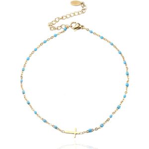 Enkelband Goud & Emaille - Cross Blue