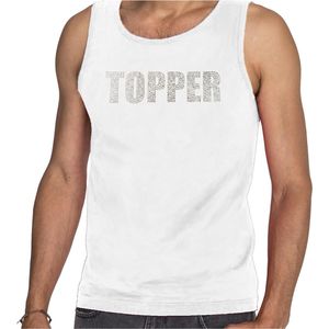 Glitter Topper tanktop wit met steentjes/ rhinestones voor heren - Glitter kleding/ foute party outfit XL