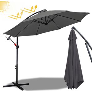 Parasol met Standaard 300 cm - Grote Zweefparasol met Zwengelsysteem - Zonwering voor Balkons, Tuinen en Terrassen - Stevig Frame - Grijs