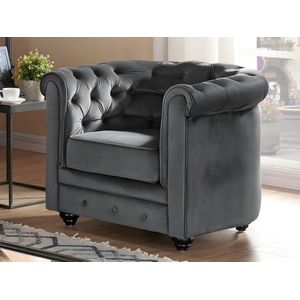 Vente-unique Fauteuil CHESTERFIELD - velours - antraciet L 85 cm x H 72 cm x D 78 cm