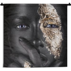 Wandkleed - Vrouw - Goud - Portret - Luxe - Muurkleed - Katoen - Tapestry - Woondecoratie - Slaapkamer - Wandtapijt - 150x150 cm - Muurdecoratie - Wandkleden voor binnen - Muurdecoratie - Wandkleden - Wanddoek