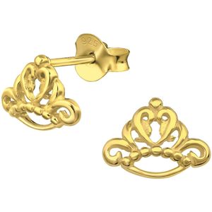 Joy|S - Zilveren kroontje oorbellen - 9 x 7 mm - gold plated