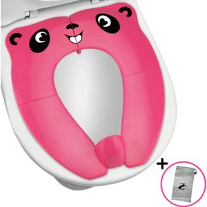 ZoeZo - Panda Toiletbril - Roze - Opvouwbaar - Incl. opbergtasje - Kinderen - Hygiënisch - WC- bril verkleiner - Zindelijkheidstraining - Toilettrainer - Toilet zitje