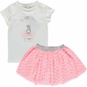 3pommes - Kledingset - 2delig - Tule rok roze - Offwhite shirt met print - 2/3y - Maat 98