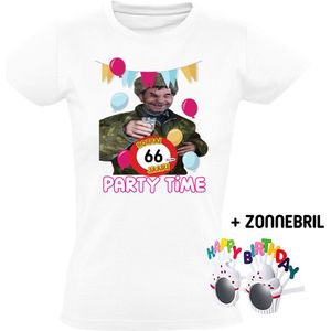 Party time 66 jaar Dames T-shirt + Happy birthday bril - feest - verjaardag - jarig - 66e verjaardag - grappig