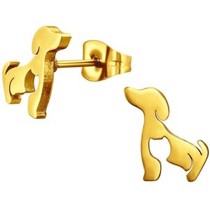 CS Joy - Hond oorbellen - Chirurgisch staal - 8 x 11 mm - Hondje oorknoppen - ip/pvd gold plated