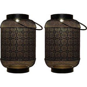 Anna's collection Solar lantaarn - 2x - zwart - metaal - 16 x 26 cm