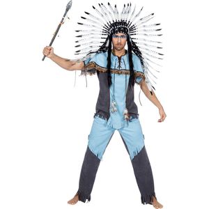 Wilbers & Wilbers - Indiaan Kostuum - Hupa Hoopa Indiaan Wilde Westen - Man - Blauw, Grijs - Maat 58 - Carnavalskleding - Verkleedkleding