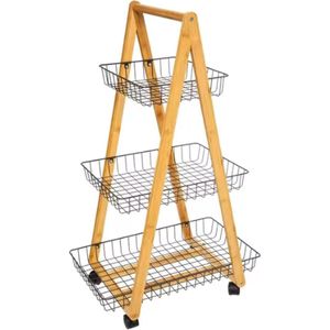 Luxaliving keukentrolley - Bamboe - Zwart - kar op wielen – 3-laagse kast – stellingkast – rolkast – keukentrolley – keukentrolley op wieltjes – L37xB39xH85 CM