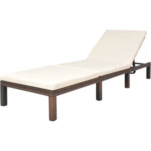 vidaXL Ligbed - Bruin Poly Rattan met Crèmewit Kussen Ligbed - Relaxen - Buitenleven - Tuinset - Lounge Set