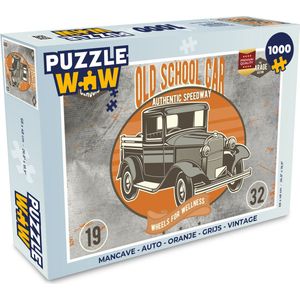 Puzzel Mancave - Auto - Oranje - Grijs - Vintage - Legpuzzel - Puzzel 1000 stukjes volwassenen