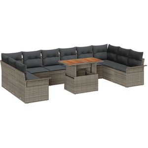 vidaXL - Tuinbank - Set - Set - van - 11 - Grijs, - Zwart - Rattan, - Polyester - Tuintafel