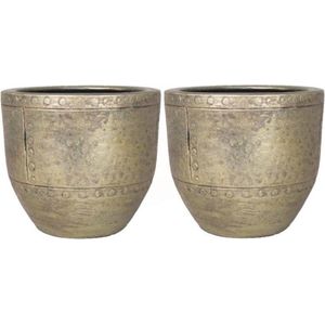 2x stuks bloempot/plantenpot van keramiek in het industrieel goud D23 en H21 cm - Binnen gebruik - Romeinse stijl