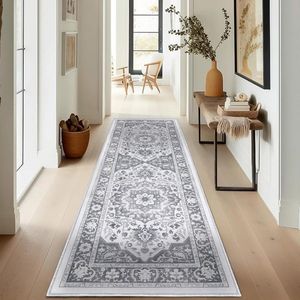 Boho Tapijtloper, 60 x 180 cm, keukentapijt, loper, wasbaar, antislip, grijs, tapijtloper, keuken, hal, lang, voor entree, keuken, slaapkamer, woonkamer