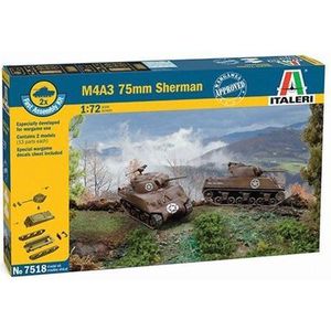 1:72 Italeri 7518 M4A3 75mm Sherman Tank - 2 fast assembly kits Plastic Modelbouwpakket
