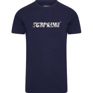 Subprime - Heren Tee SS Shirt Flower Navy - Blauw