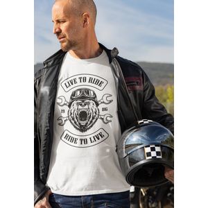 Rick & Rich biker Grizzlybear - T-shirt 3XL - Ride to Live tshirt - Heren biker tshirt - Live to ride tshirt - T-shirt met beer - Mannen biker tshirt