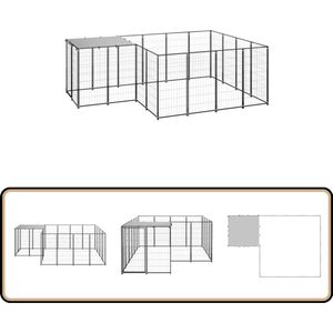 vidaXL Hondenkennel 6,05 m² - zwart en zilvergrijs Hondenkennel - Puppyverblijf - Hondenhok - Outdoor Hondsnest - Dierenverblijf