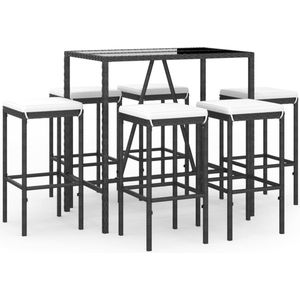 vidaXL 7-delige Tuinbarset met kussens - Zwart Tuinbarset - Barstoelen - Buitentafel - Lounge Set - Tuinset