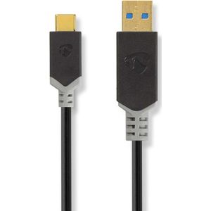 Nedis USB-Kabel - USB 3.2 Gen 1 - USB-A Male - USB-C Male - 60 W - 5 Gbps - Verguld - 1.00 m - Rond - PVC - Antraciet - Window Box