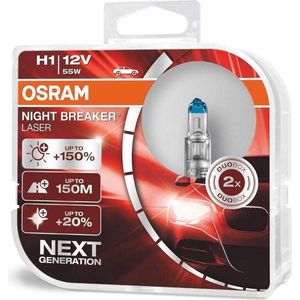 Osram Night Breaker Laser Halogeen lampen - H1 - 12V/55W - set à 2 stuks