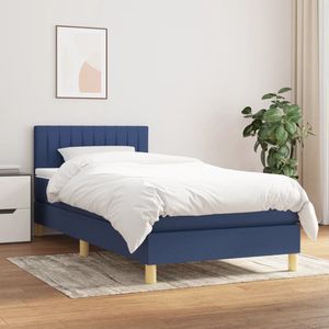 The Living Store Boxspringbed - Blauwe stoffen bekleding - 193x90x78/88 cm - Verstelbaar hoofdbord - Pocketvering matras - Middelharde ondersteuning - Huidvriendelijk topmatras - Inclusief montagehandleiding