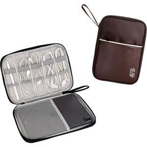 PU Lederen Elektronische Accessoires Reizen Opbergtas - Kabel Organizer Tas - USB Flash Drive Case - Tablet Case - Voor iPad Tablet Telefoon Kabels Oortelefoon USB Duim Stick Drive - Bruin