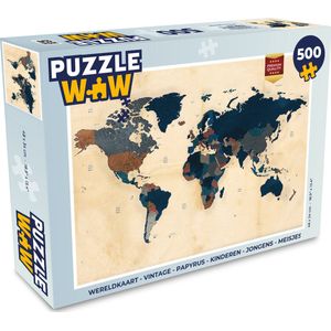 Puzzel Wereldkaart - Vintage - Papyrus - Kinderen - Jongens - Meisjes - Legpuzzel - Puzzel 500 stukjes