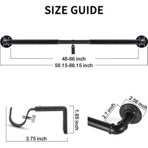 Industriële Gordijnroede Metaal Uitschuifbaar, Industriële Gordijnroede voor Ramen 80cm-218cm, Gordijnrail voor Kamerverdelers. (（80-218CM）x 1