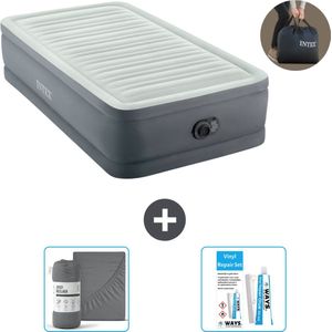 Intex Luchtbed - 1-Persoons - 99 x 191 x 46 cm - Grijs - Inclusief pomp - Hoeslaken en Reparatieset