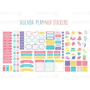 Wordle rood geel blauw woordjes notes school stickers - laptop stickers scrapbook journal - agenda stickers - 2 stuks
