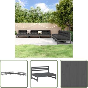 The Living Store 6-delige Loungeset massief grenenhout grijs - Loungeset - Tuinset - Buitenmeubel - Hout Meubel - Grenenhout