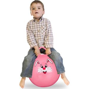 Relaxdays Skippybal Kinderen - Springbal Klein - 45 cm - Handvat - Binnen & Buiten - Dier - Roze