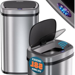 Bewegingssensor Afvalbak 58 Liter Automatisch Deksel Waterdicht - Vuilnisemmer USB-kabel Zilver vuilnisbak 60 liter